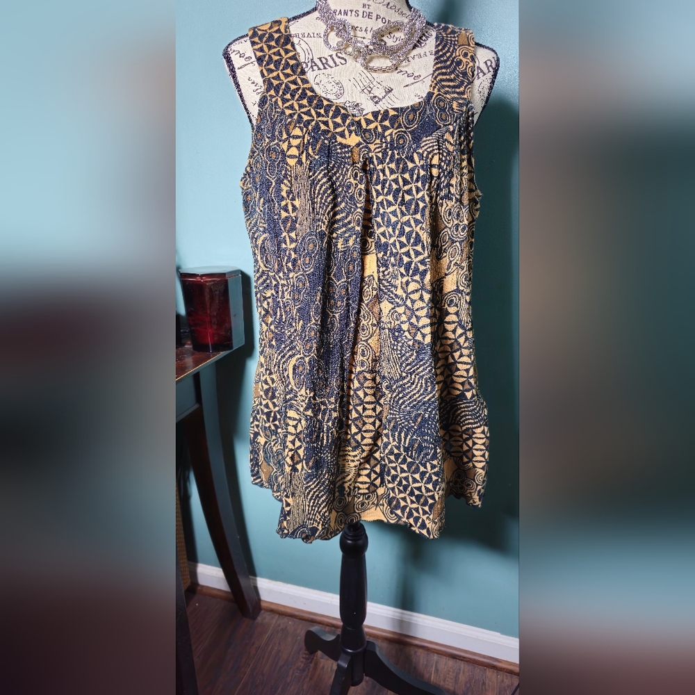 Dress Barn Women's Black and Tan Sleeveless Print Blouse Size 1X